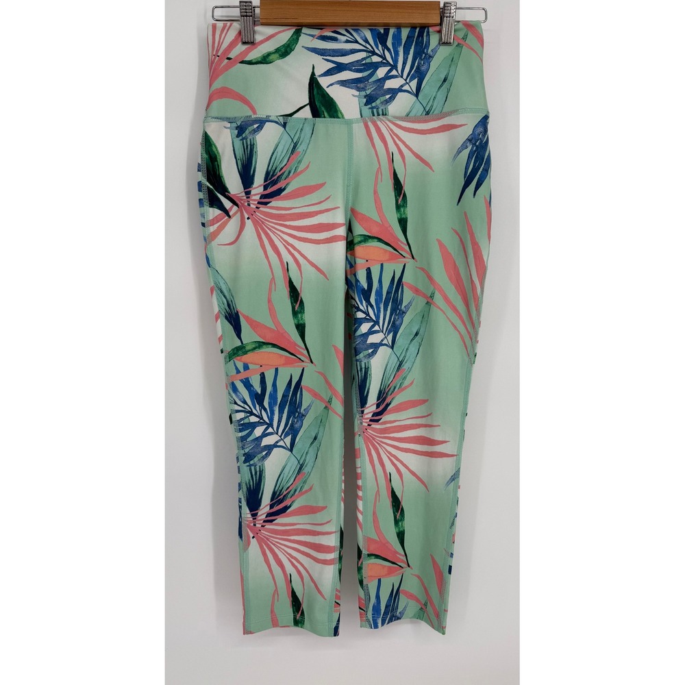 Reel Legends Womens Elite Comfort Tropical Palm Print Crop Leggings‎ Green Sz M